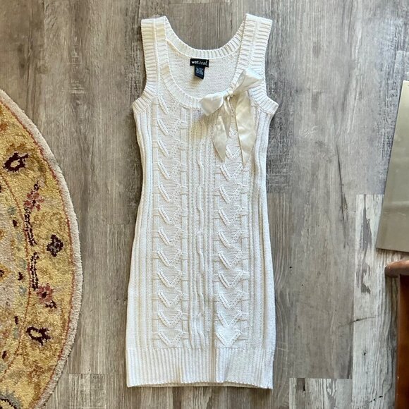 Vintage Y2K Wet Seal Sleeveless Cable Knit Mini Dress + Ribbon Bow Detail - Picture 9 of 11
